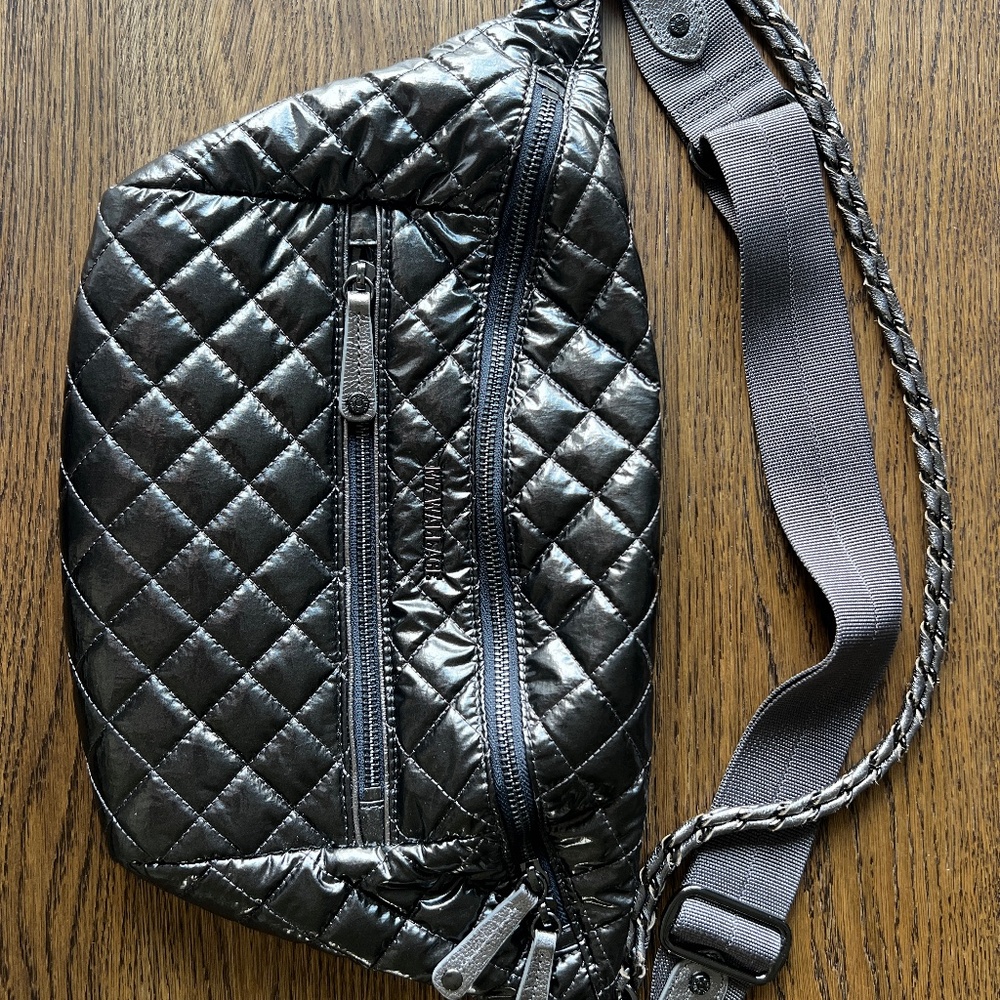 Women's MZ Wallace Grey Anthracite Metallic Crosby Crossbody Sling Bag